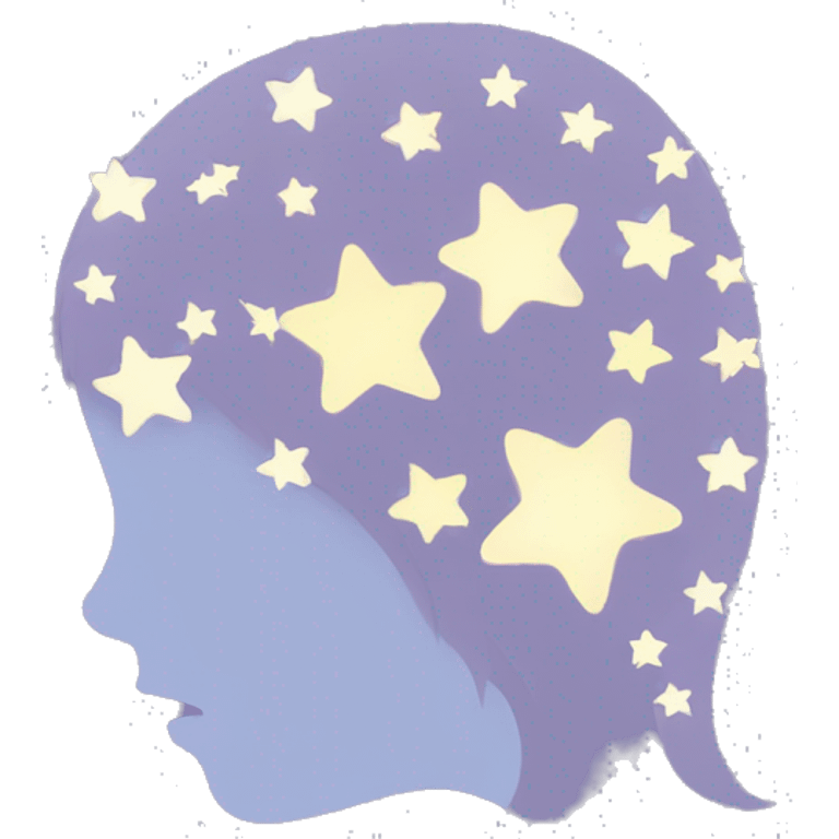 Silhouette profile woman head with 7 stars inside her head emoji