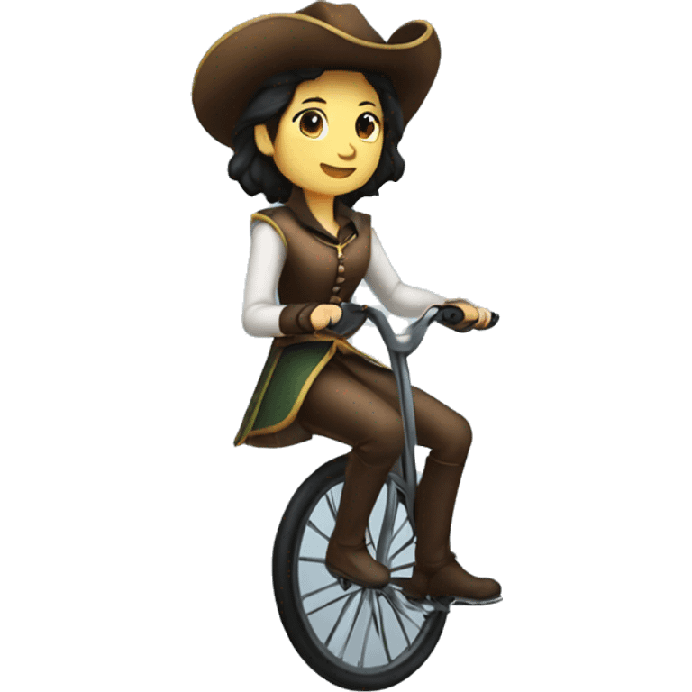 female musketeer riding a unicycle, dark hair, average build, unicycle emoji