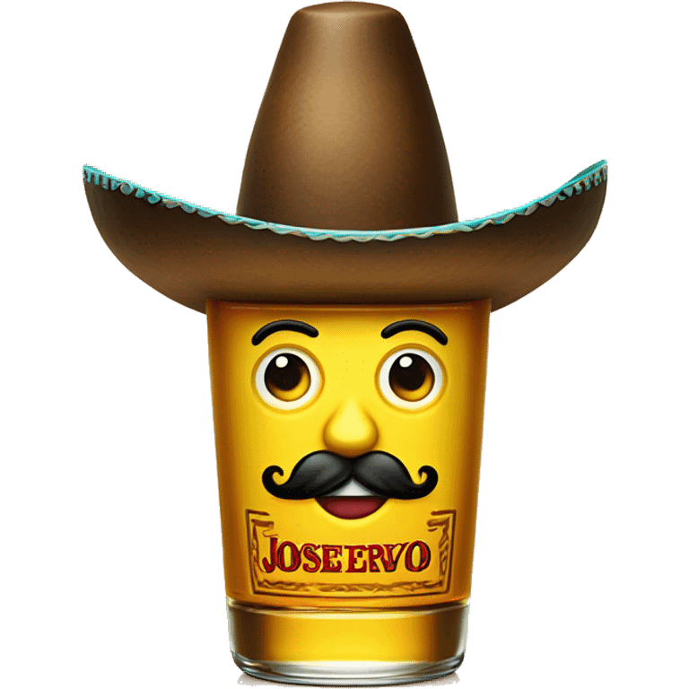 very happy Jose Cuervo tequila bottle with sombrero and thick mustaches  emoji