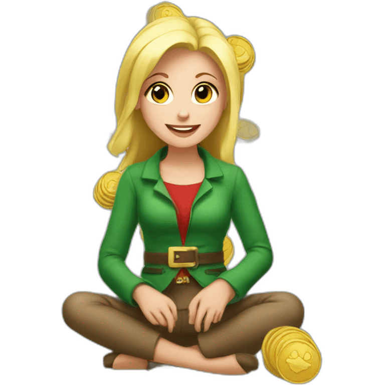 blonde christmas girl sitting on coins emoji