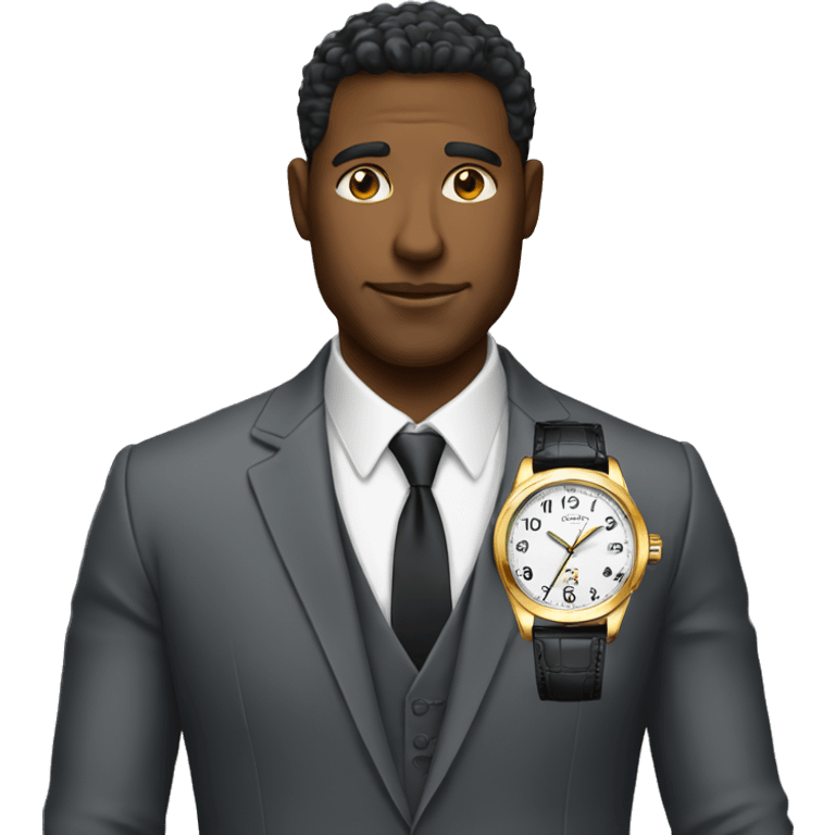 a man in an expensive suit with a very expensive watch on his hand emoji