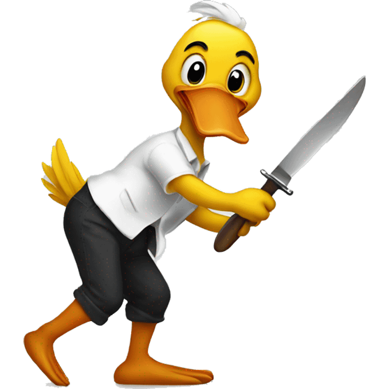 Dancing duck holding a knife emoji