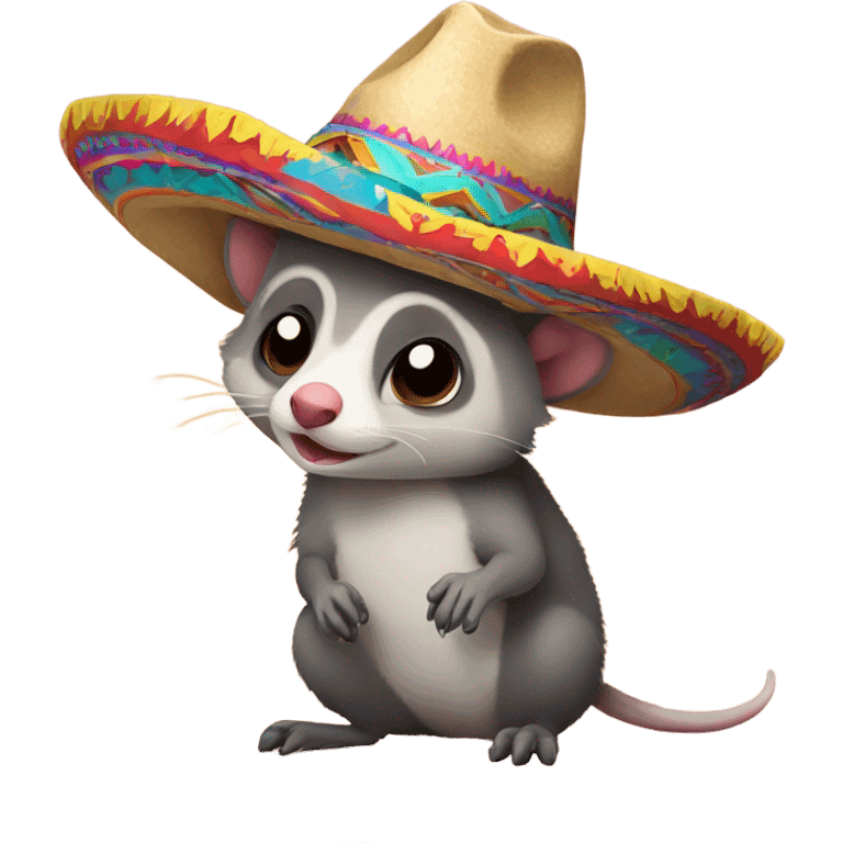 Possum with skinny tail wearing a colorful sombrero  emoji