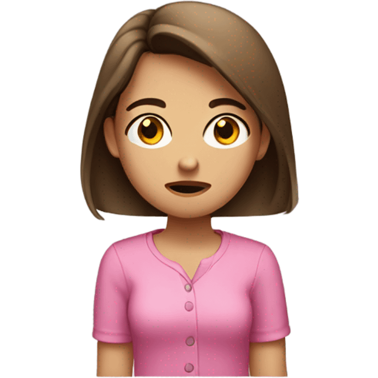 Girl with medium brown straight hair with light skin with an annoyed side eye face and  pink shirt  emoji