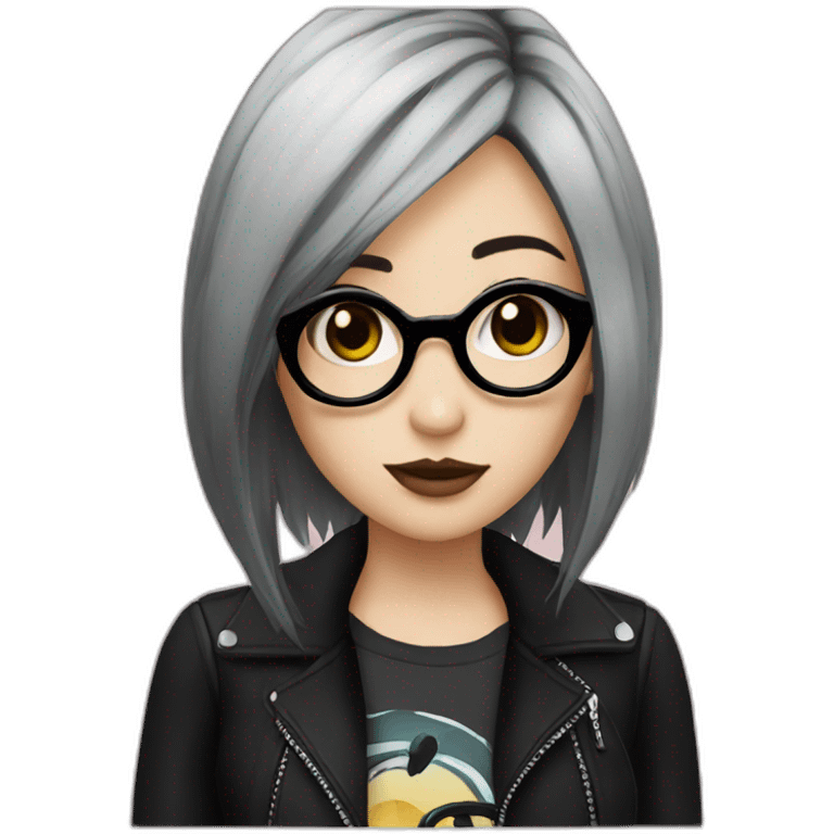 Emo girl with glasses and graphic eyeliner and black hair wearing a club outfit emoji