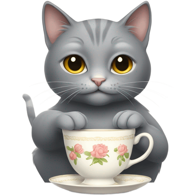 Gray cat drink tea emoji