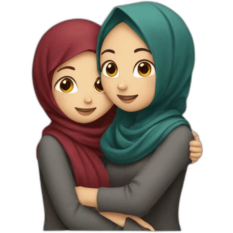 two girls hugging one in hijab second with dark red hair emoji