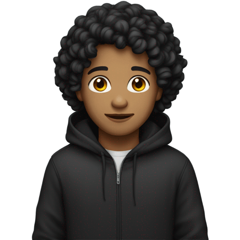 a young male with medium skin and curly black hair, wearing a black hoodie emoji