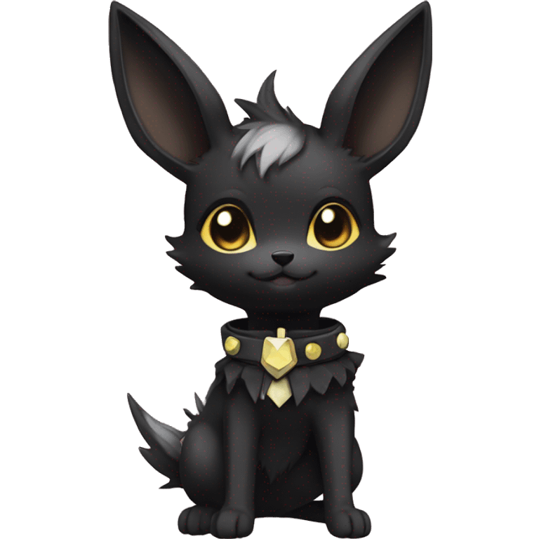 Dark Black Punk Kawaii Eeveelution-Cute-Pokémon-fusion with a cute edgy collar full body emoji