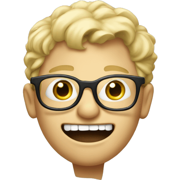 A blond young boy with glasse and a very big mouth and a 3 days barb emoji