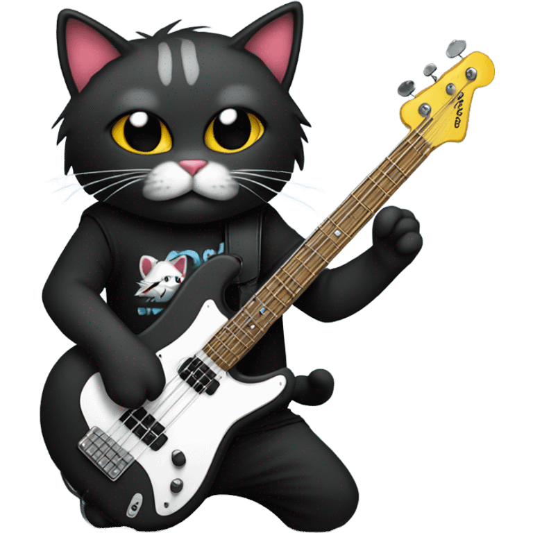 Emo cat rockstar playing bass guitar emoji