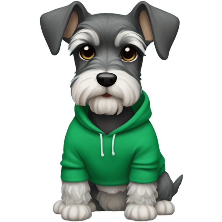 Mini schnauzer with a Kelly green hoodie emoji