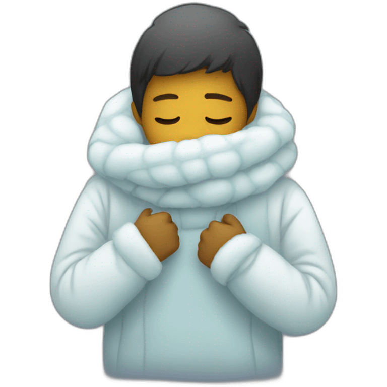 person embraces cold emoji