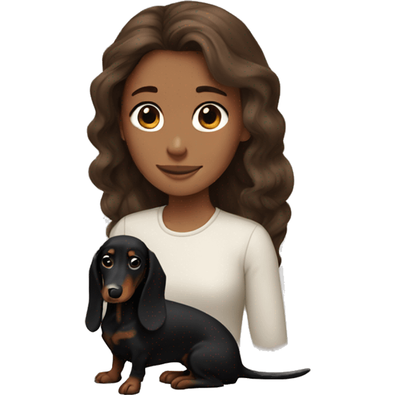 Brown-haired girl with a long-haired black dachshund emoji