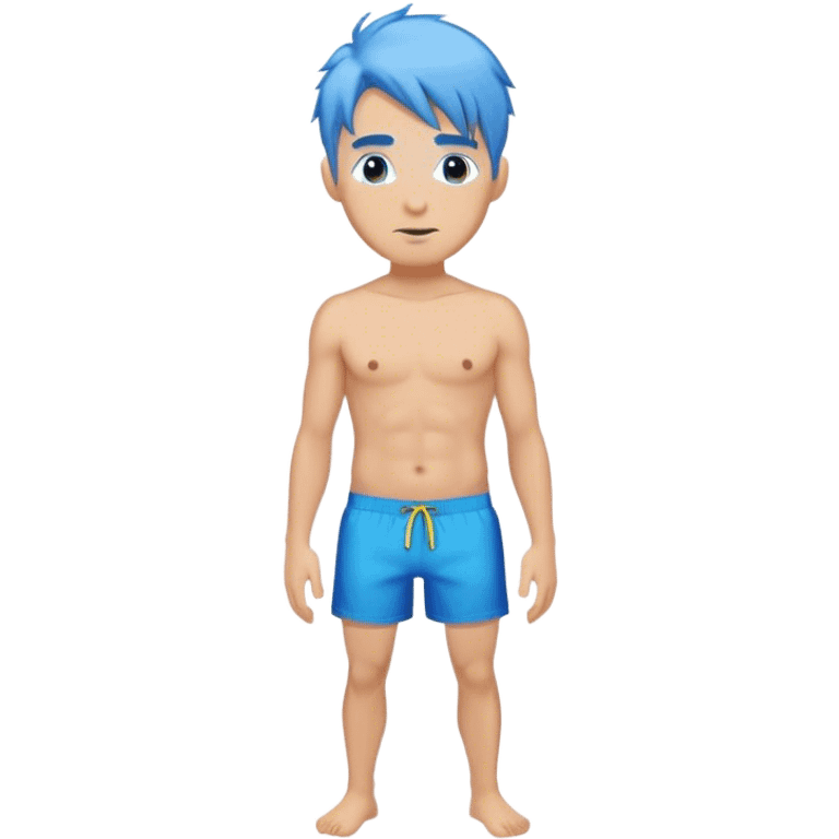 hot blond handsome30 years  Man in blue swimming shorts with blue hair emoji