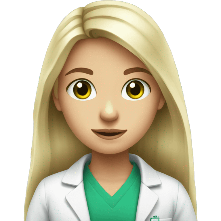 white young girl with long hair green eyes working in a pharmacy emoji