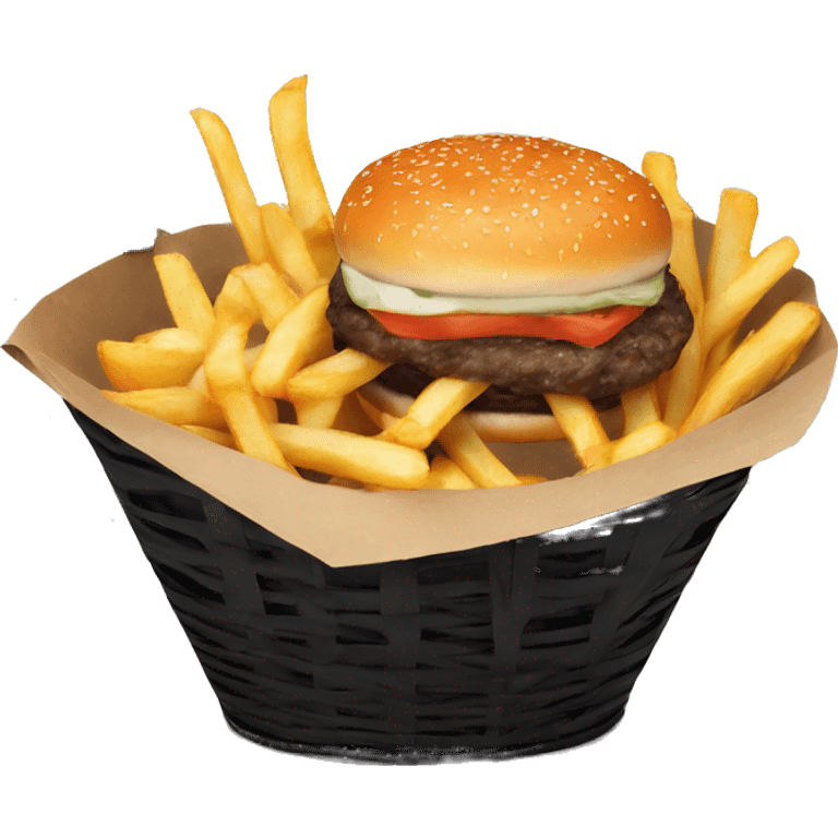 Burger and fries in an oval black basket emoji