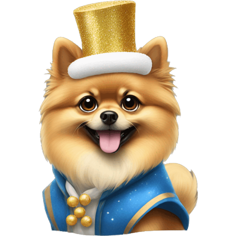 A Pomeranian in New Year's clothes emoji