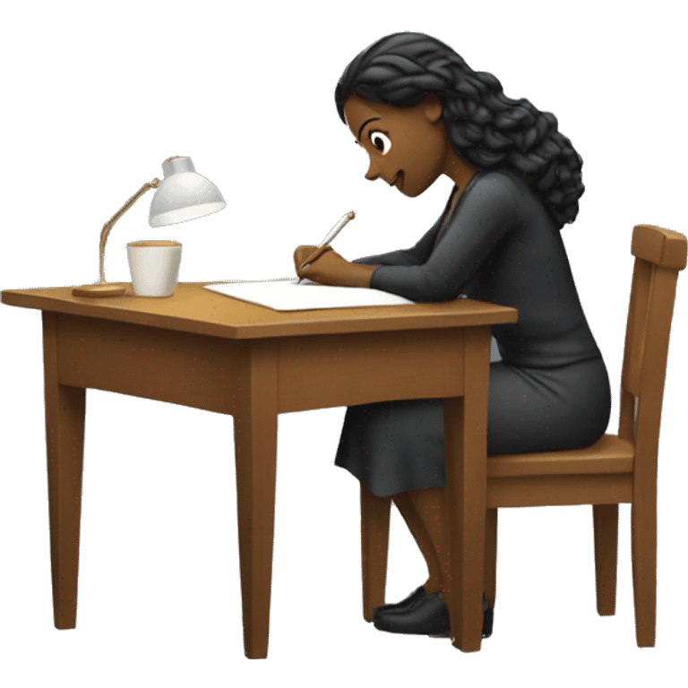 a woman writing on a desk
 emoji