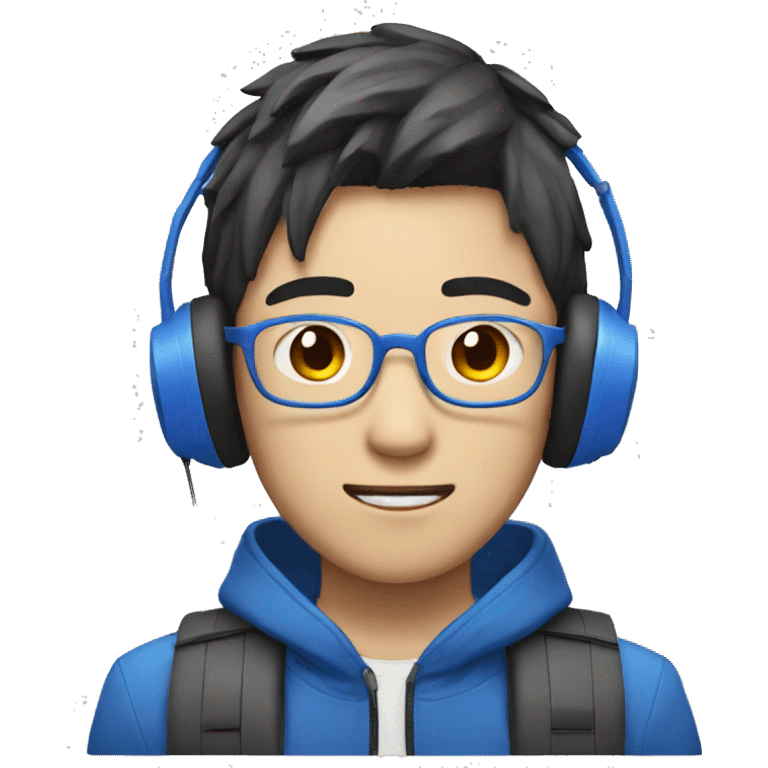 asian teen man with blue headset but red unit emoji