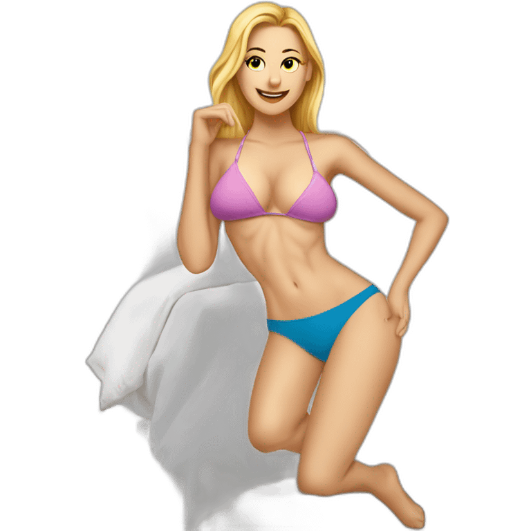 Sexy pose soft-fit Caucasian woman bikini (beach body) in bed emoji