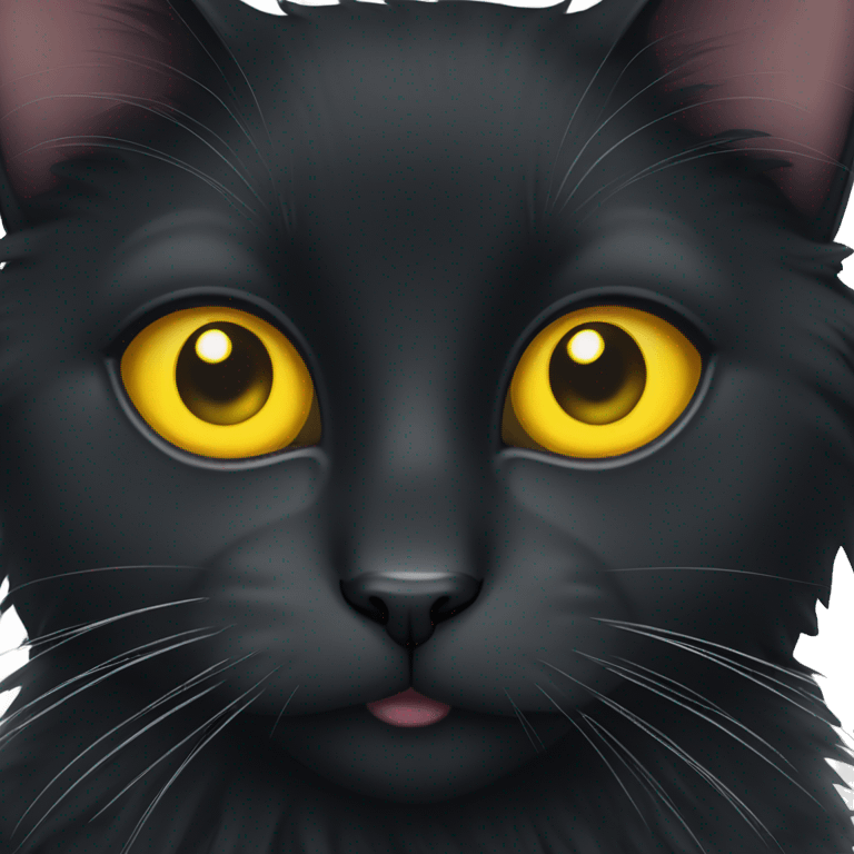 A fluffy black cat with yellow eyes emoji