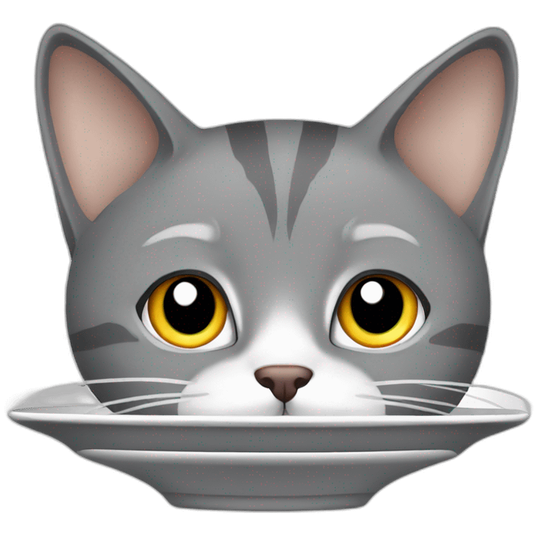 hungry-grey-cat-near-empty-plate emoji