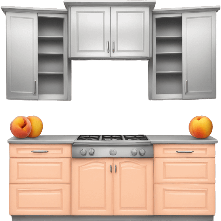 Realistic front facing peach and silver kitchen hanging cabinets  emoji