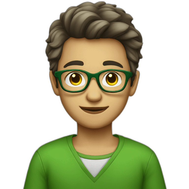 A nerd boy with glasess and green clothes emoji