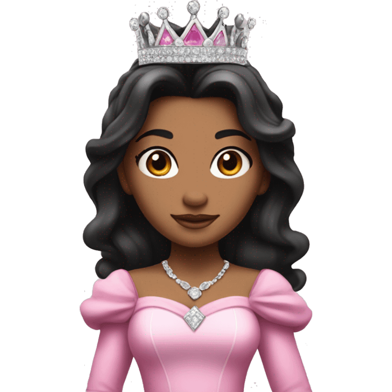 PRINCESS WITH WHITE SKIN, LONG VOLUMOUS BLACK HAIR, WITH PRINCESS CROWN, WITH PINK PRINCESS OUTFIT diamonds emoji