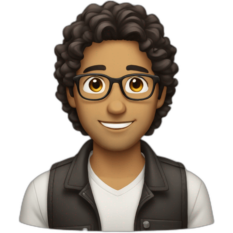 Hispanic dude. Wavy hair. Glasses. Brown eyes. Dimples emoji