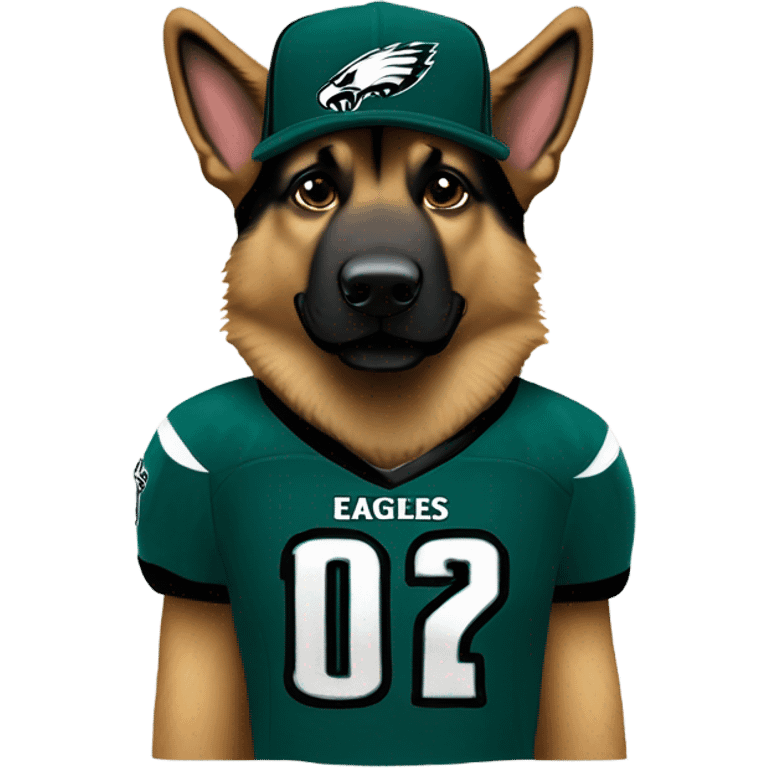 German Shepherd with Philadelphia Eagles fan gear emoji