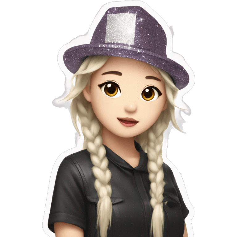 cute asian kpop star in glittery hat emoji