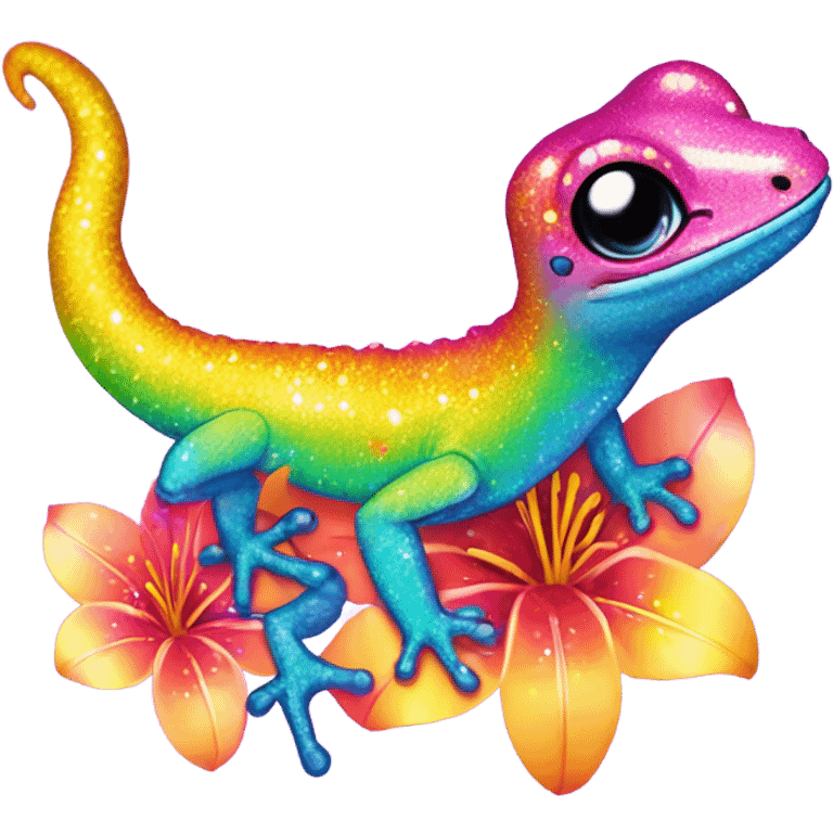 Lisa frank glitter gecko with a lily emoji