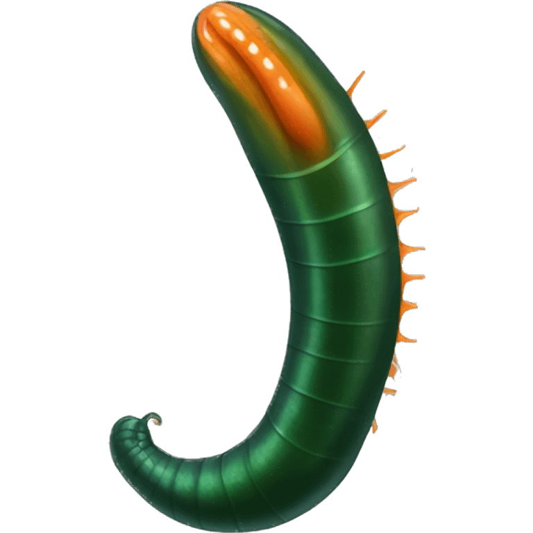 Dark green and orange leech with oral suction and caudal suction emoji