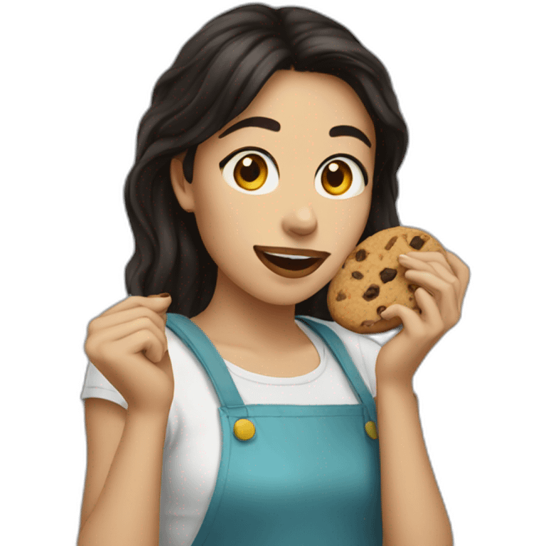 young woman dark hair eating cookies emoji