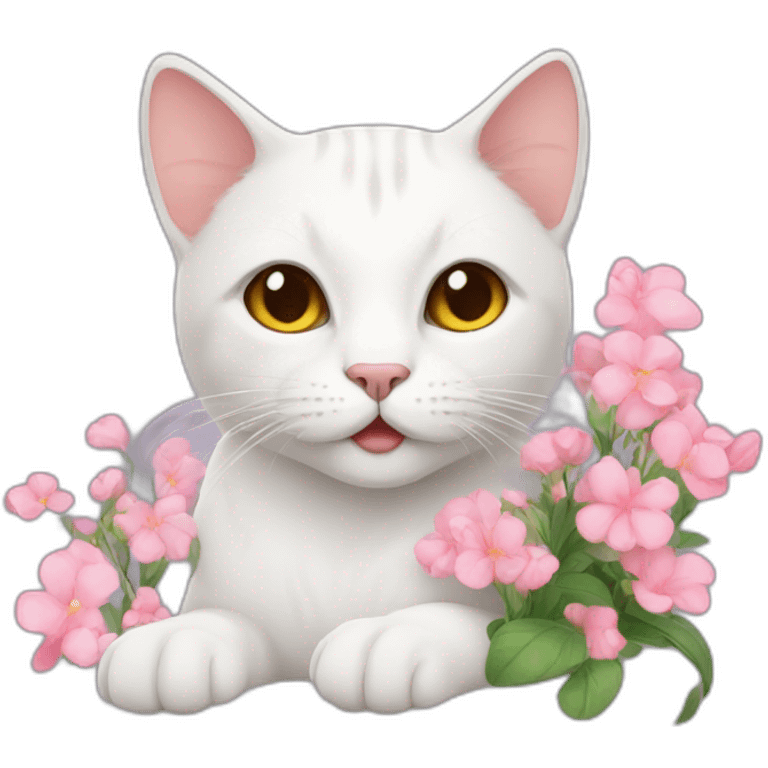 Cat wite with flowers emoji