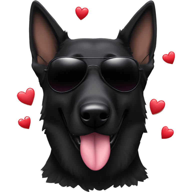 Black German shepherd with sunglasses and hearts around him emoji