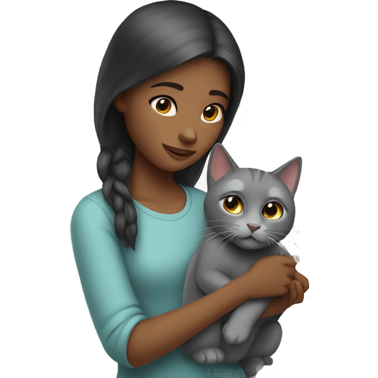 Girl petting a grey cat emoji