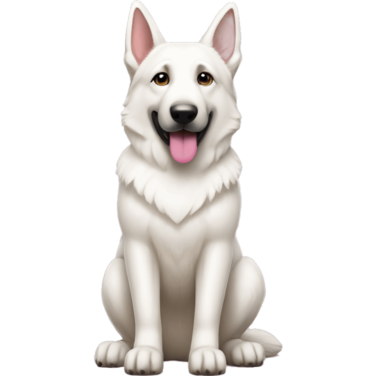 All White German shepherd sitting, full body, pink nose emoji