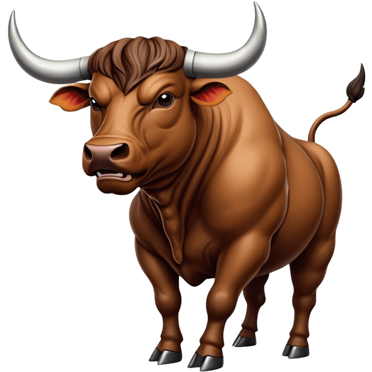 Cinematic Realistic depiction of a powerful Spanish charging bull, rendered with dynamic muscle definition and detailed, textured hide, set against a dramatic backdrop with intense, action-packed lighting emoji