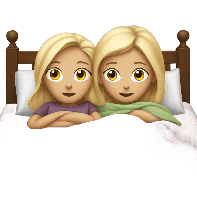 Two blonde kids, one boy, one girl, sick in bed, at home, get better soon emoji