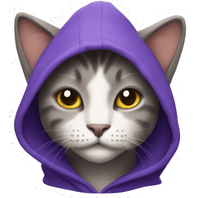 Cat wearing purple hoodie emoji