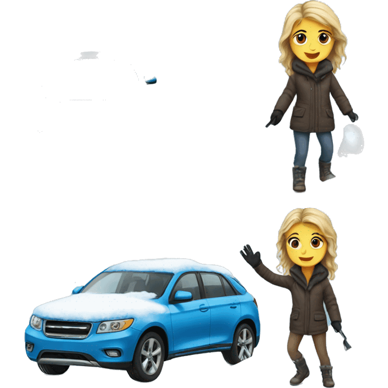 Girl remove snow on the car emoji