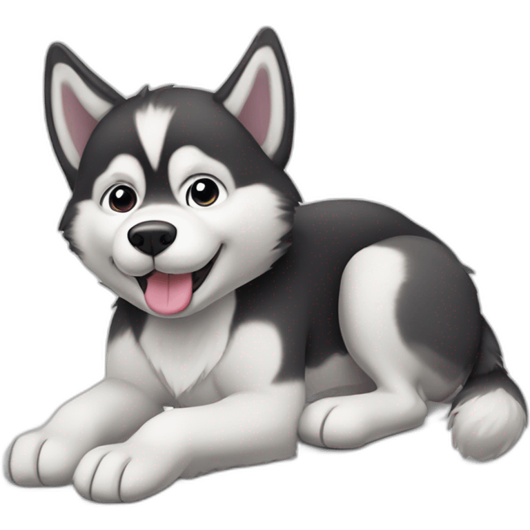 Husky dog lying on his back with legs up emoji