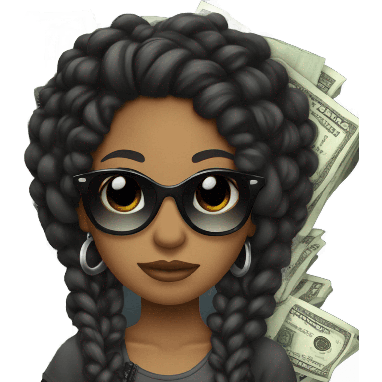 lightskin black girl with braids and curls holding money with sunglasses emoji