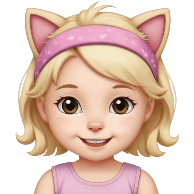 Toddler girl wearing a cat headband and have a cute smile  emoji