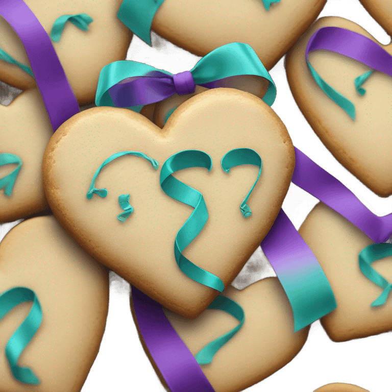 Cookie heart with teal purple awareness ribbon emoji