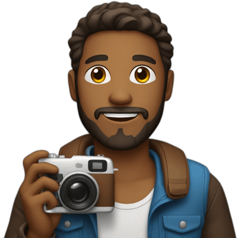 Brown skinned guy with beard holding a photo camera emoji