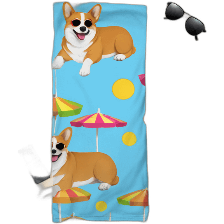 Sunbathing corgi cool beach towel sunglasses emoji